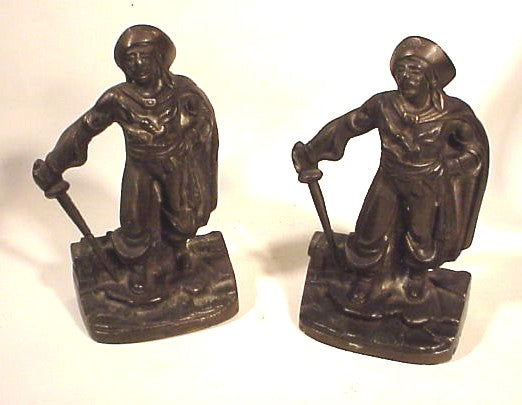 Pair antique cast brass PIRATE bookends.