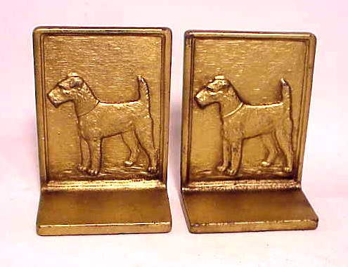 Pair antique cast-iron bookends of TERRIERS