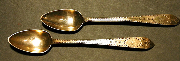 Pair antique Irish bright cut teaspoons