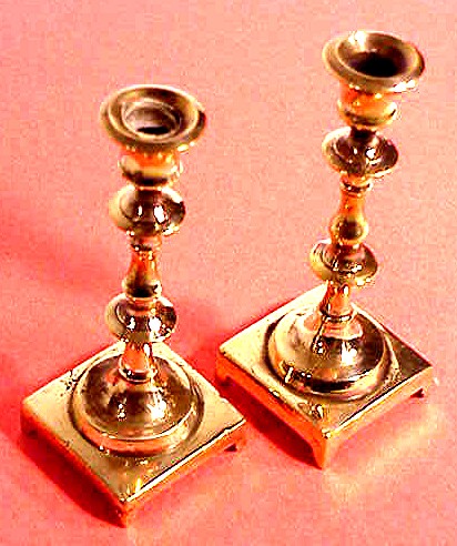 Pair antique miniature brass candlesticks