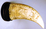 Pair antique scrimshaw sperm whale's teeth young children and Dogs