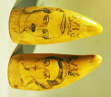 Pair antique scrimshaw teeth with British  Royalty