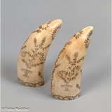 Pair of Antique Scrimshaw Teeth with Floral Designs