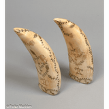 Pair of Antique Scrimshaw Teeth with Floral Designs