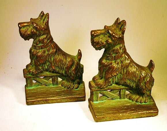 Pair of vintage cast bronze SCOTTY bookends