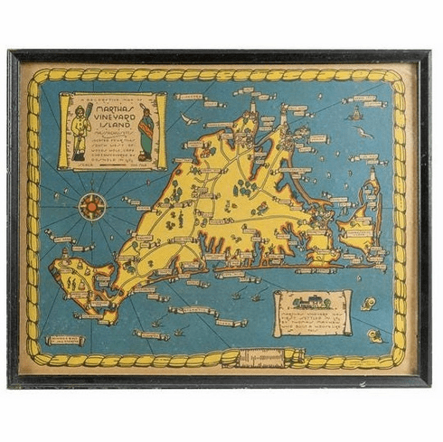 Pair of Vintage Pictorial Maps of Martha's Vineyard & Nantucket by Atherton 1937