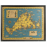 Pair of Vintage Pictorial Maps of Martha's Vineyard & Nantucket by Atherton 1937