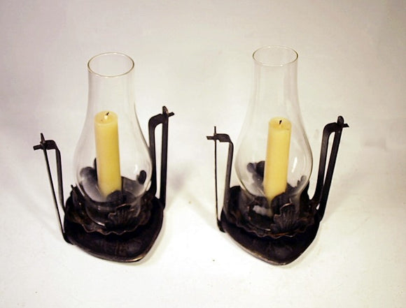 Pair vintage cast iron wall candle holders