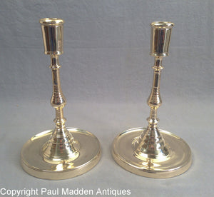 Rare 16th C. Matching Pair of Flemish Brass Candlesticks