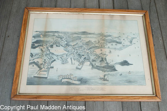 Rare 19th C. print of WOODS HOLL, Falmouth Mass 1887
