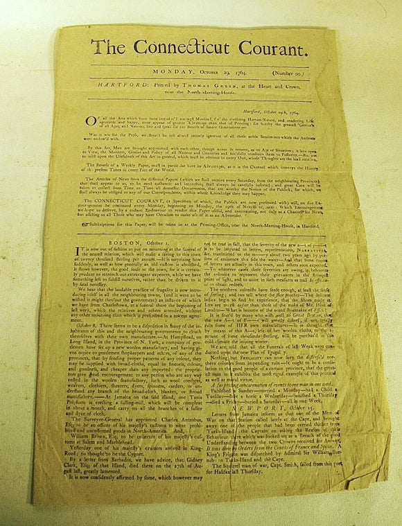 Rare 1st edition of The Connecticut Courant newspaper