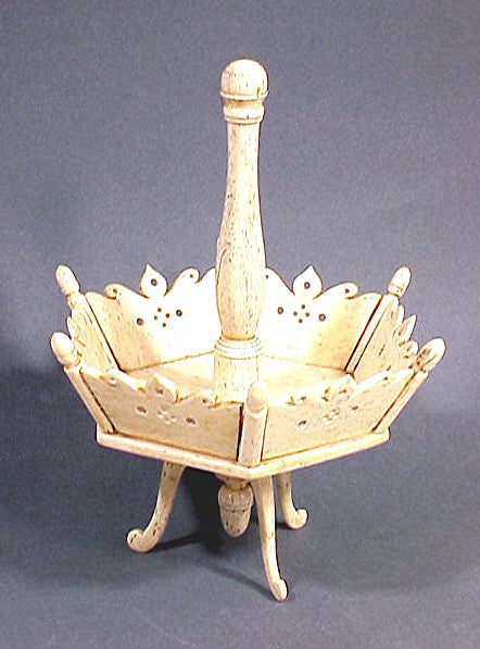 Rare and important antique scrimshaw whalebone sewing stand.