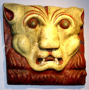 Rare and important carved and painted CAT HEAD