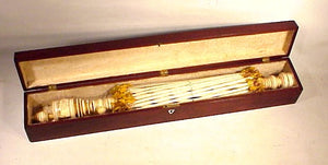 Rare and very choice antique scrimshaw swift with engraved clamp