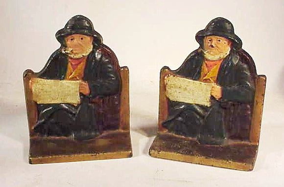 Rare antique cast iron CAPE COD FISHERMAN bookends