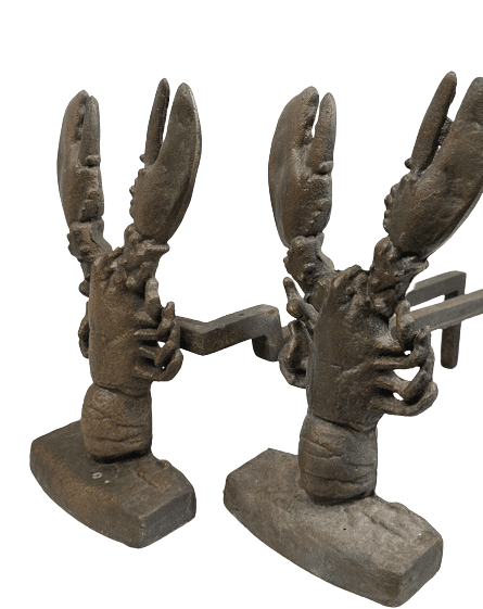 Rare Antique Cast Iron Lobster Andirons