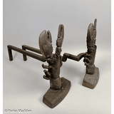 Rare Antique Cast Iron Lobster Andirons