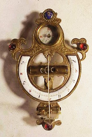 Rare antique Chinese engraved brass pocket sundial