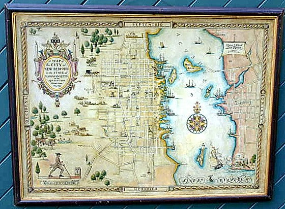 Rare antique hand painted  MAP OF NEW BEDFORD 1926