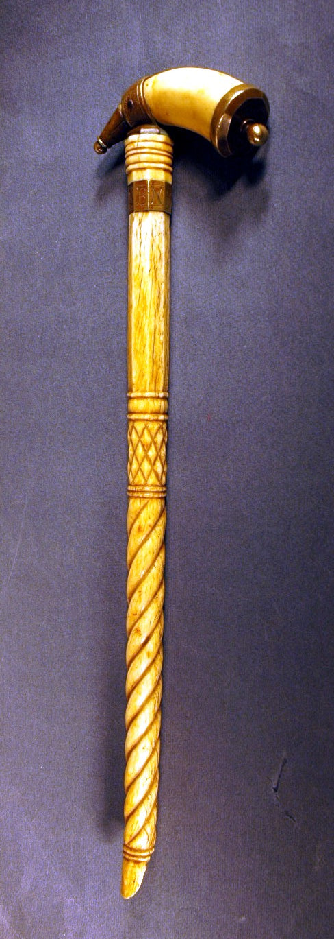 Rare antique scrimshaw cane with fabulous details
