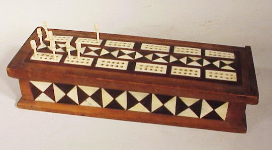 Rare antique scrimshaw cribbage box from Martha's Vineyard.