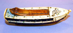 Rare antique scrimshaw SHIP HULL snuff box