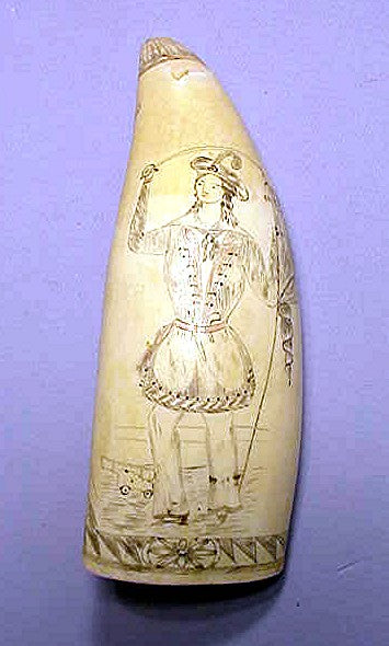 Rare antique scrimshaw tooth engraved with Fanny Campbell.