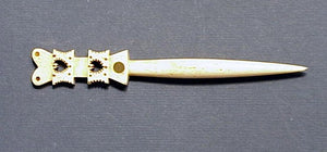 Rare antique scrimshaw whalebone bodkin with hearts