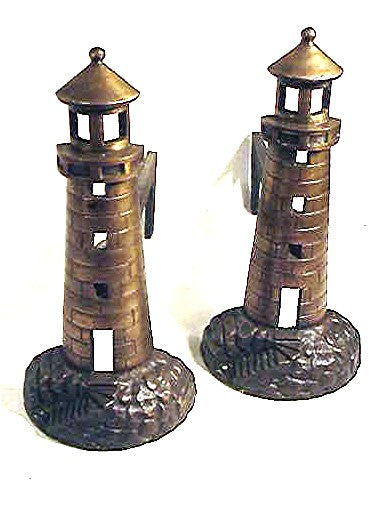 Rare pair of antique LIGHTHOUSE andirons