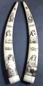 Rare pair of Finney engraved walrus tusks