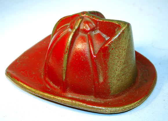 Rare vintage cast iron red painted fireman's helmet