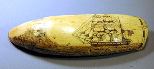 Scrimshaw sperm whale's tooth with Ports of Call