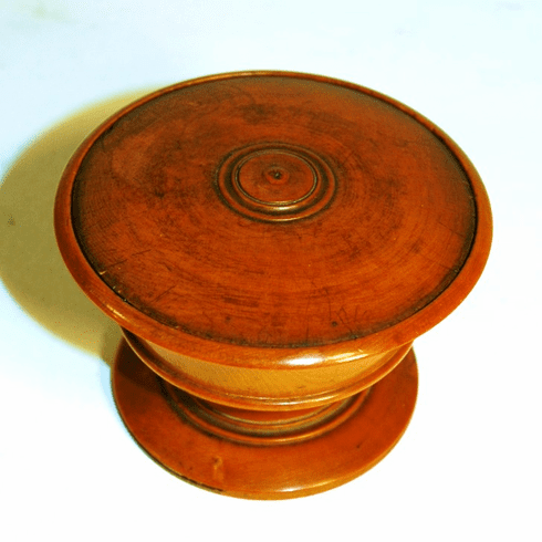 Small antique treenware covered jar 1857