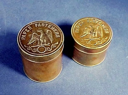 Two antique round brass desk boxes with EAGLES