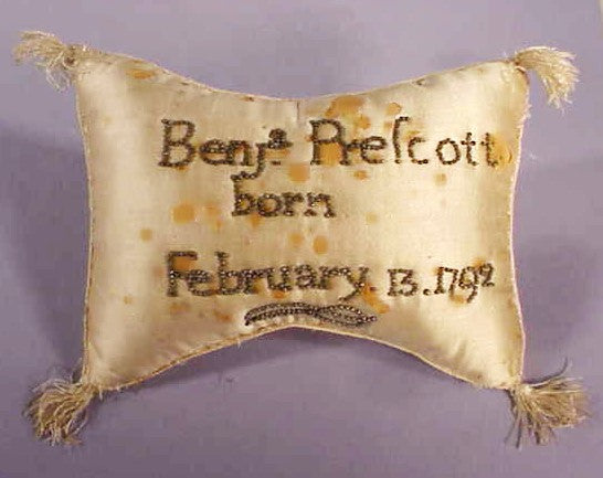 Very rare American 18th C baby's birth pin cushion.
