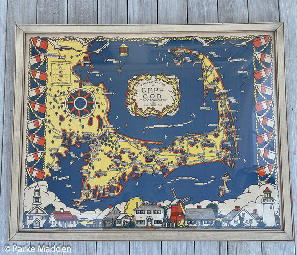 Vintage 1937 Jack Atherton Pictorial Map of Cape Cod