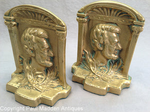 Vintage Cast Brass Lincoln Bookends
