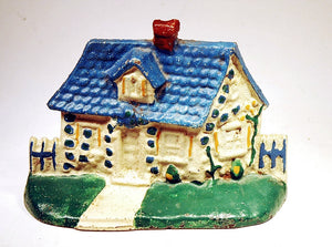 Vintage cast iron Cape Cod cottage blue roof