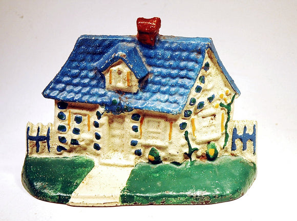 Vintage cast iron Cape Cod cottage blue roof