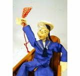 Vintage cloth SAILOR in a painted wooden dory