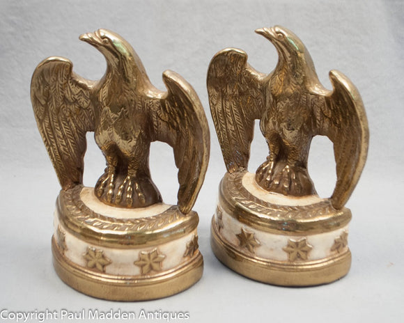Vintage Eagle Bookends with Rare White Base by Marion Bronze