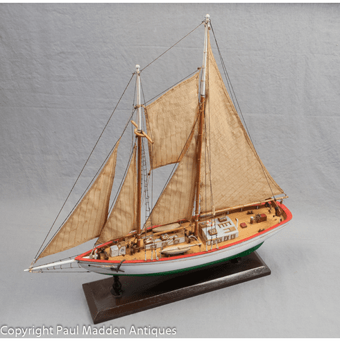 Vintage hand made ship model of a schooner yacht.