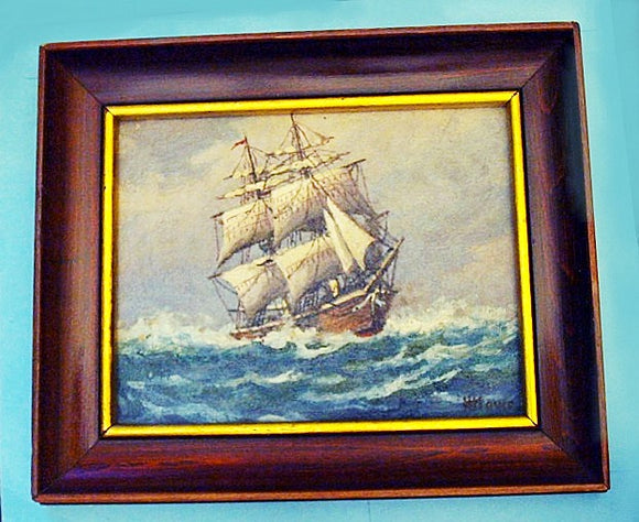 Vintage oil on canvas ship painting by Harry Hambro Howe