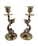 Vintage Pair of Brass Dolphin Candlesticks