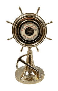 Vintage Polished Brass Watrous Ship's Wheel Barometer