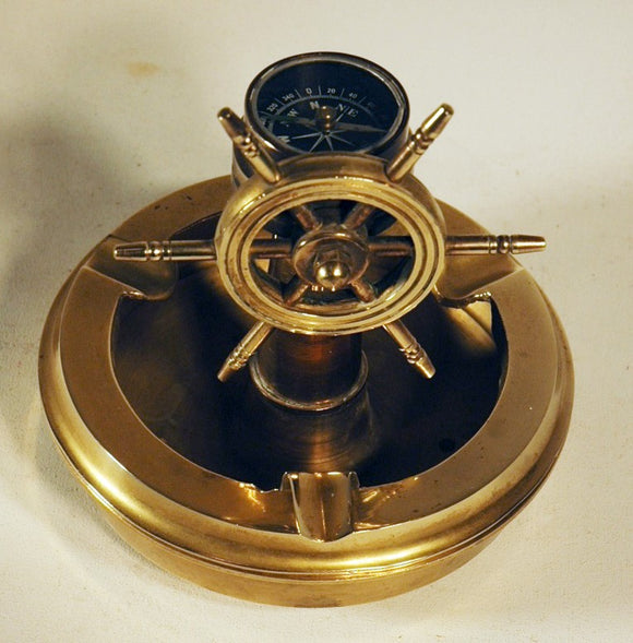 Vintage ship's wheel with compass ashtray