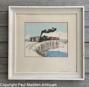 Vintage Watercolor of Nantucket Railroad by D.R. Beers