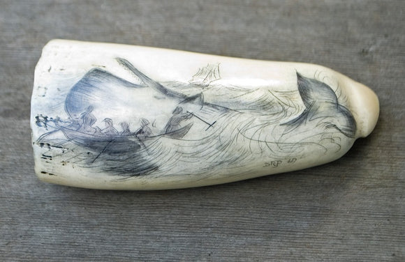Vintage Whaling Scene Scrimshaw Sperm Whale Tooth