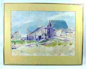 Watercolor on paper - A View of Nantucket Barns by Treidler