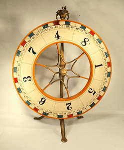 Wonderful antique American CARNIVAL gaming wheel on stand